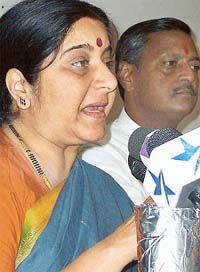 Union Minister Sushma Swaraj addresses a press conference in Chandigarh