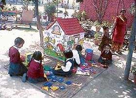 Children play on the school premises