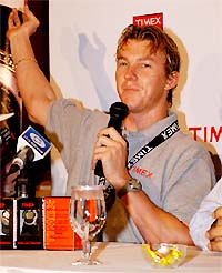 Australian speedster Brett Lee speaks to mediapersons during a Press conference in Chennai 