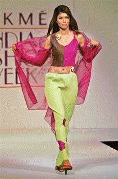 Models display designers� creations at the Fifth Lakme India Fashion Week in New Delhi