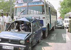 The vehicles that were involved in a pileup on Dakshin Marg, near Sector 32, Chandigarh, on Friday. 