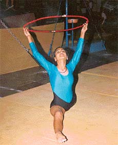 A gymnast performs during competitions held at DAV College, Chandigarh