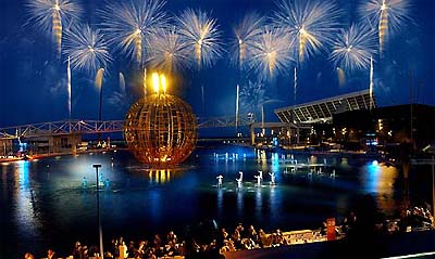 Fireworks explode during the opening ceremony of the Cultural Forum 2004 in Barcelona on Saturday 
