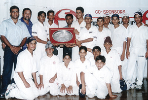 The DPS team, who won the SG Turf Youth Cup Cricket Tournament, display their trophy.