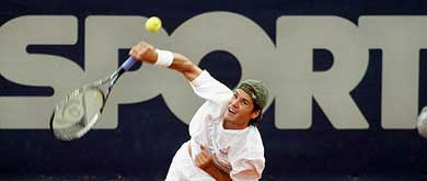 Germany's Tommy Haas serves to Vincent Spadea of the USA during their first round match at the Hamburg Masters ATP tournament 