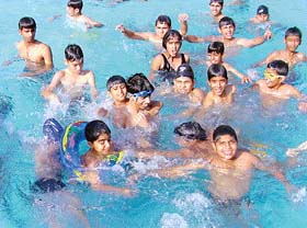 Children beat the heat in the Sector 23 swimming pool in Chandigarh
