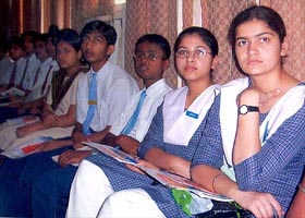 Students of 22 schools listen to a speech during a workshop on �The Green Olympiad and Terraquiz� organised by Blossoms School at Red Cross Bhavan, Patiala, on Tuesday.&nbsp;