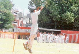 A player takes part in the two-day Lifebuoy Cricket Mela organised at the Arya College for Boys grounds