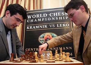 Russian Chess World Champion Vladimir Kramnik and Hungarian challenger Peter Leko