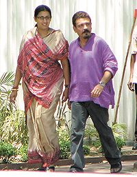 Smriti Irani with her husband after she lost the election to Kapil Sibal in the Chandni Chowk constituency in the Capital on Thursday.