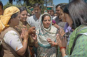 Newly elected MP, Pratibha Singh, surrounded by her supporters at Shimla