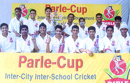 The Salwan Boys School team with the Parle Inter-City Cricket Cup, which they retained in the title clash in Mumbai. 