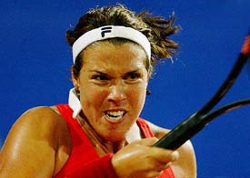 US tennis star Jennifer Capriati hits a forehand to Anna Smashnova-Pistolesi of Israel 