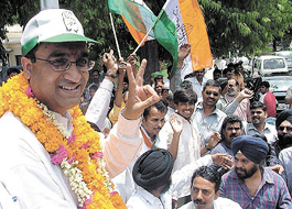Ajay Maken thanking people for their support in the Capital on Sunday.