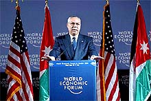US Secretary of State Colin Powell speaks during a Press conference at the World Economic Forum