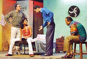 A scene from Rahul da Cunha�s play "Pune Highway", staged at Tagore Theatre, Chandigarh