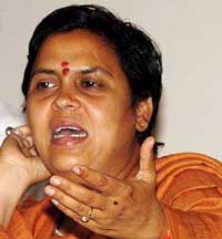 Madhya Pradesh Chief Minister Uma Bharti talks to mediapersons in New Delhi on Monday. 