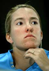 World No 1 tennis player Justine Henin Hardenne of Belgium holds a news conference in Beersel, near Brussels
