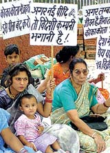 Activists of the Alert Women�s Rights Protection Society protesting against soft drinks at Jantar Mantar in the Capital on Wednesday