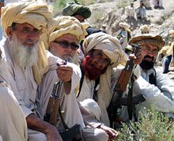 Pakistani tribesmen gather for a traditional Jirga