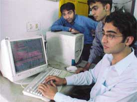 Abhishek, Amit and Arun, students of Punjab Engineering College, who have developed a new operating system that also works in Hindi. 
