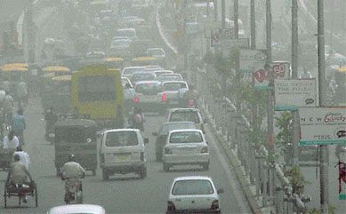 A dust haze engulfs Ludhiana on Thursday, affecting traffic in the city