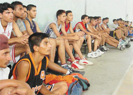 Young cagers during the trials conducted in Ludhiana on Thursday to select the Punjab youth team for the forthcoming 21st Youth National Basketball Championship next month at Gota