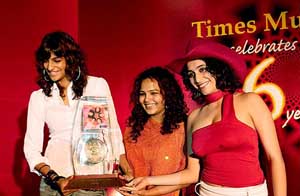 The members of the Indian pop group Viva being felicitated at a function
