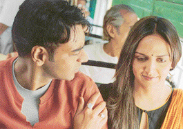 Ajay Devgun and Esha Deol in a scene from �Yuva�.