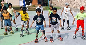 Tiny tots take part in skating classes at Tender Heart School, Sector 33, on Wednesday. 