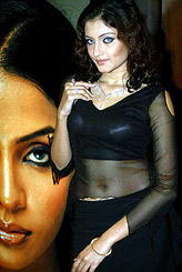 A model displays diamond jewellery during a show