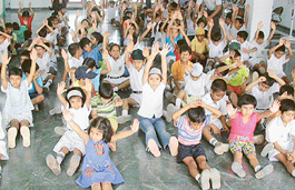 Children take part in aerobic classes at the Delhi Public School, Sector 40, on Thursday. 