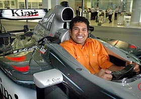 Sachin Tendulkar enjoying a sports car drive at the McLaren Technology Centre in Working, UK on Wednesday. He visited the Centre after an invitation by the West McLaren Mercedes team Formula One driver Kimi Raikkonen.