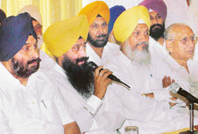 Mr Sharanjit Singh Dhillon, MP, addresses a news conference in Ludhiana on Saturday. 