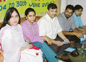 Ms Veenu Dhanda, Ms Kanika Dhanda, Mr Sanjeev Dhanda and Mr Ladi address a press conference in Ludhiana 