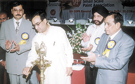 MP Ajay Maken lighting the lamp at the inauguration of the 8th ISSPA conference organised by the Indian Small Scale Paint Association in the Capital.