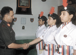 Lt Gen B. K. Bopanna, PVSM, AVSM, VSM, Director General, NCC, interacting with NCC cadets delegation proceeding to Singapore under the Youth Exchange programme in the Capital on Saturday.