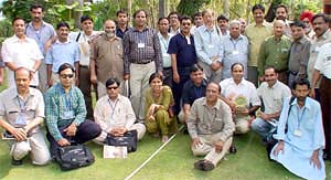 Pakistani journalists pose with local mediamen at the Chandigarh Press Club