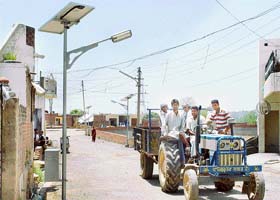 Solar lights installed by the Department of Science and Technology, UT Administration, at Kaimbwala village in Chandigarh