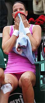 Lindsay Davenport of the USA during her match against Elena Dementieva of Russia at the French Open