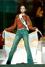 Tanushree Dutta, Miss India Universe 2004, rehearses on Saturday in preparation for the Miss Universe finals
