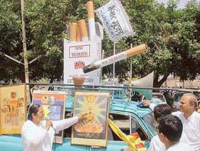 Brahma Kumaris take out an awareness rally in Chandigarh on Monday on the occasion of World No Tobacco Day