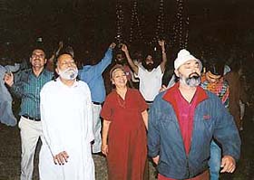 A music meditation session in progress at the Osho Meditation Centre in Panchkula