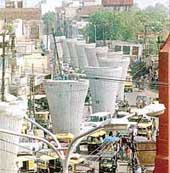 A view of the piers laid for the elevated road on the Old G.T. Road in Ludhiana.