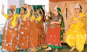 Students of Bharatiya Vidya Mandir present a dance on the concluding day of a summer camp in Ludhiana