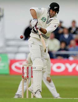 New Zealand captain Stephen Fleming plays a shot on the second day of the second Test against England