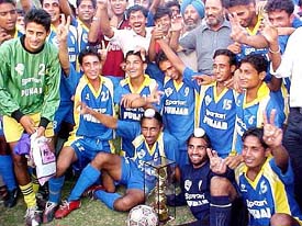 Punjab football team celebrates its victory over West Bengal in the under-21 National Football Championship