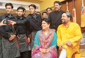 Kapil, wife Romi Dev and architect Ajay Johal look at the launch of "Kaptain�s Retreat", the first boutique hotel of Chandigarh