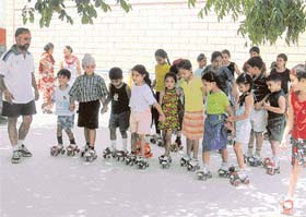 Children learn skating at Tiny Tots Foundation School, Phase X, Mohali