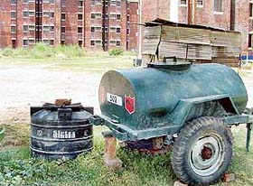 Source of cholera outbreak? This water tank at the BSF camp provides drinking water taken out manually from the smaller tank using a dirty plastic can